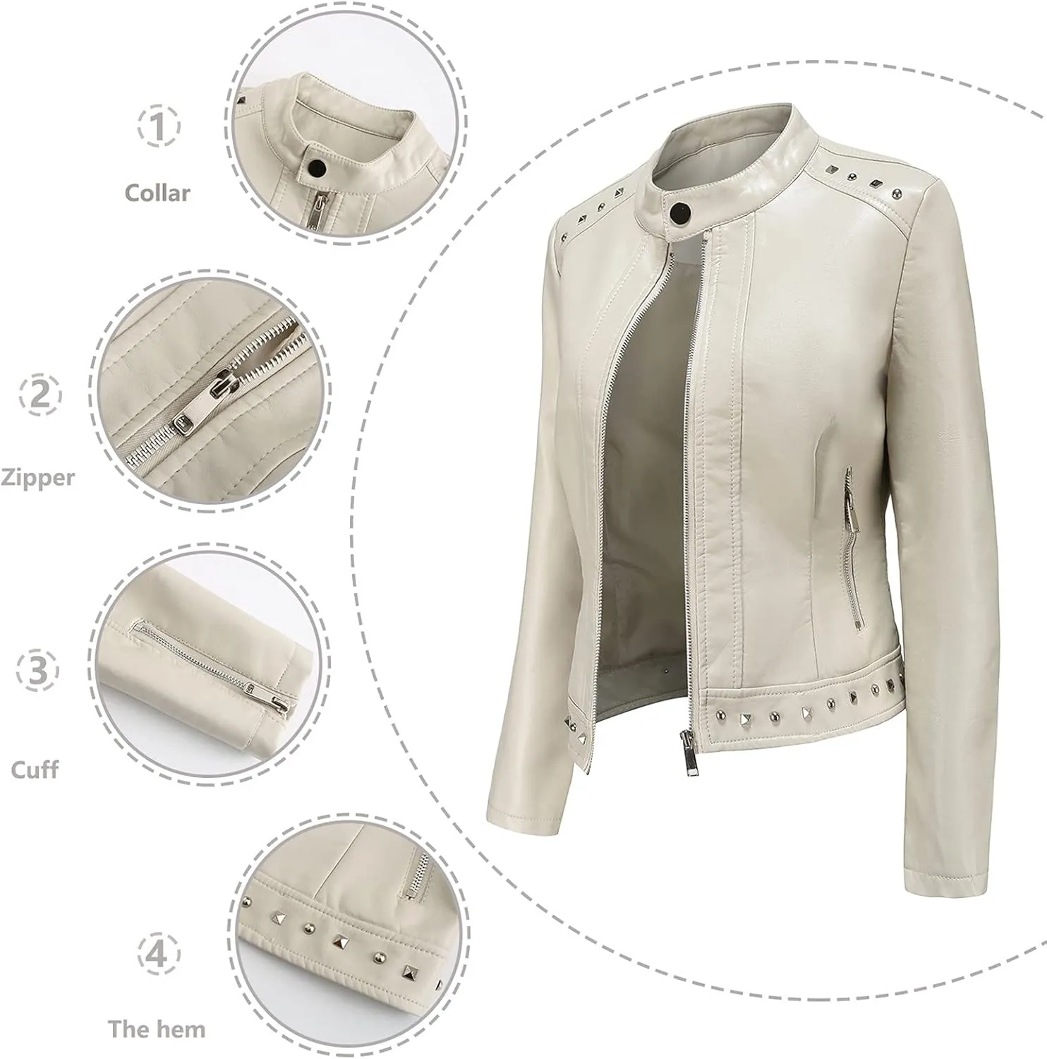 Leather Jacket for Women Fashion Faux Leather Motorcycle Jackets Plus Size Pu Leather Tops Lightweight Moto Biker Coat