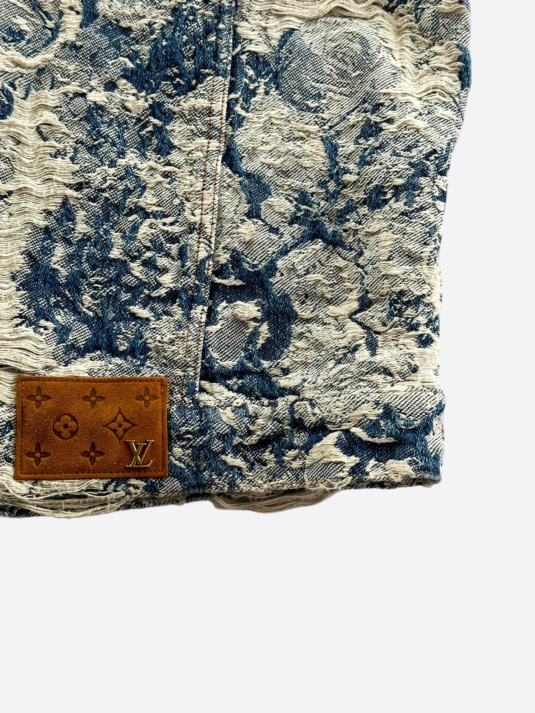 Louis Vuitton Blue Floral Distressed Denim Jacket