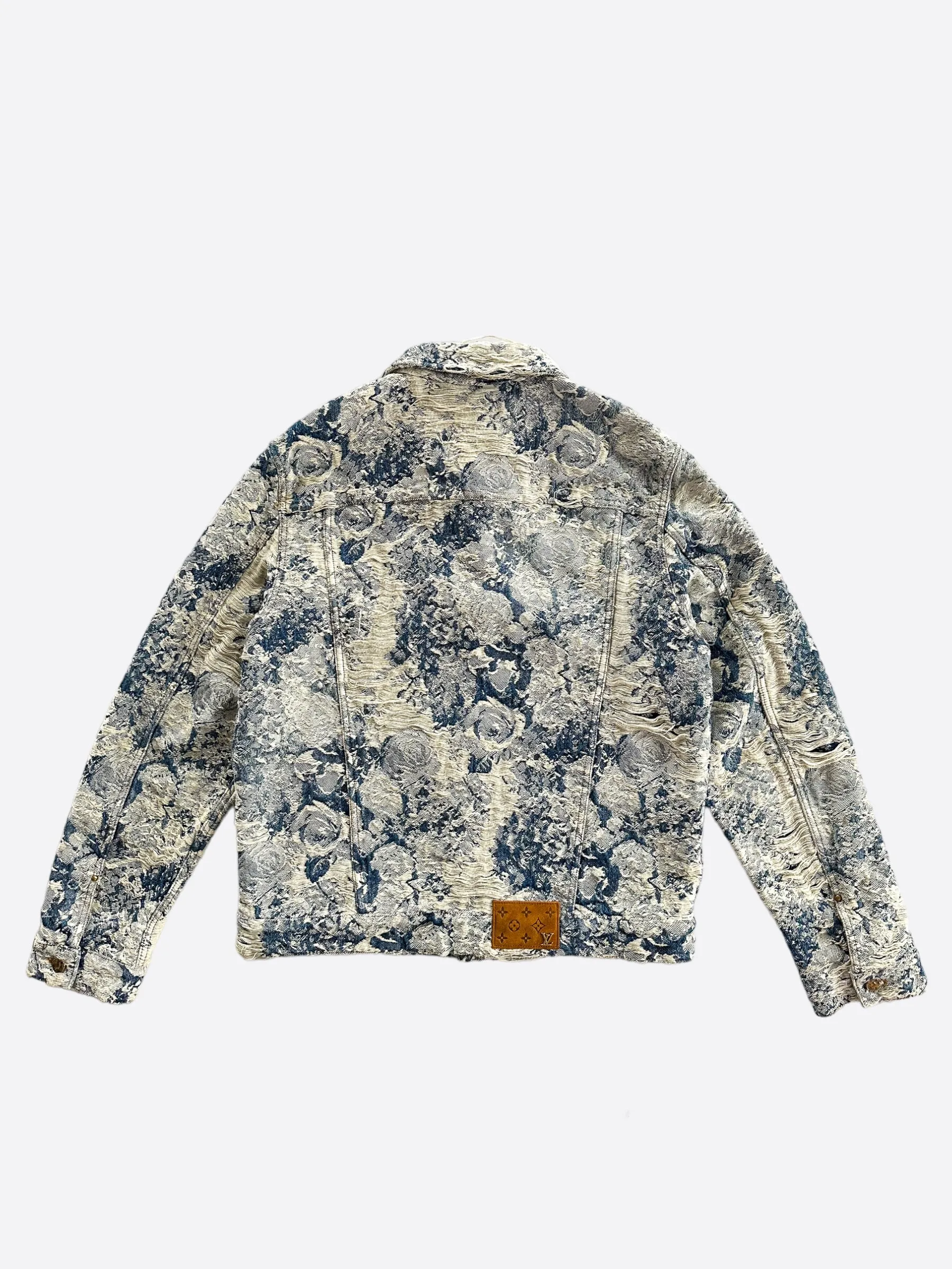Louis Vuitton Blue Floral Distressed Denim Jacket