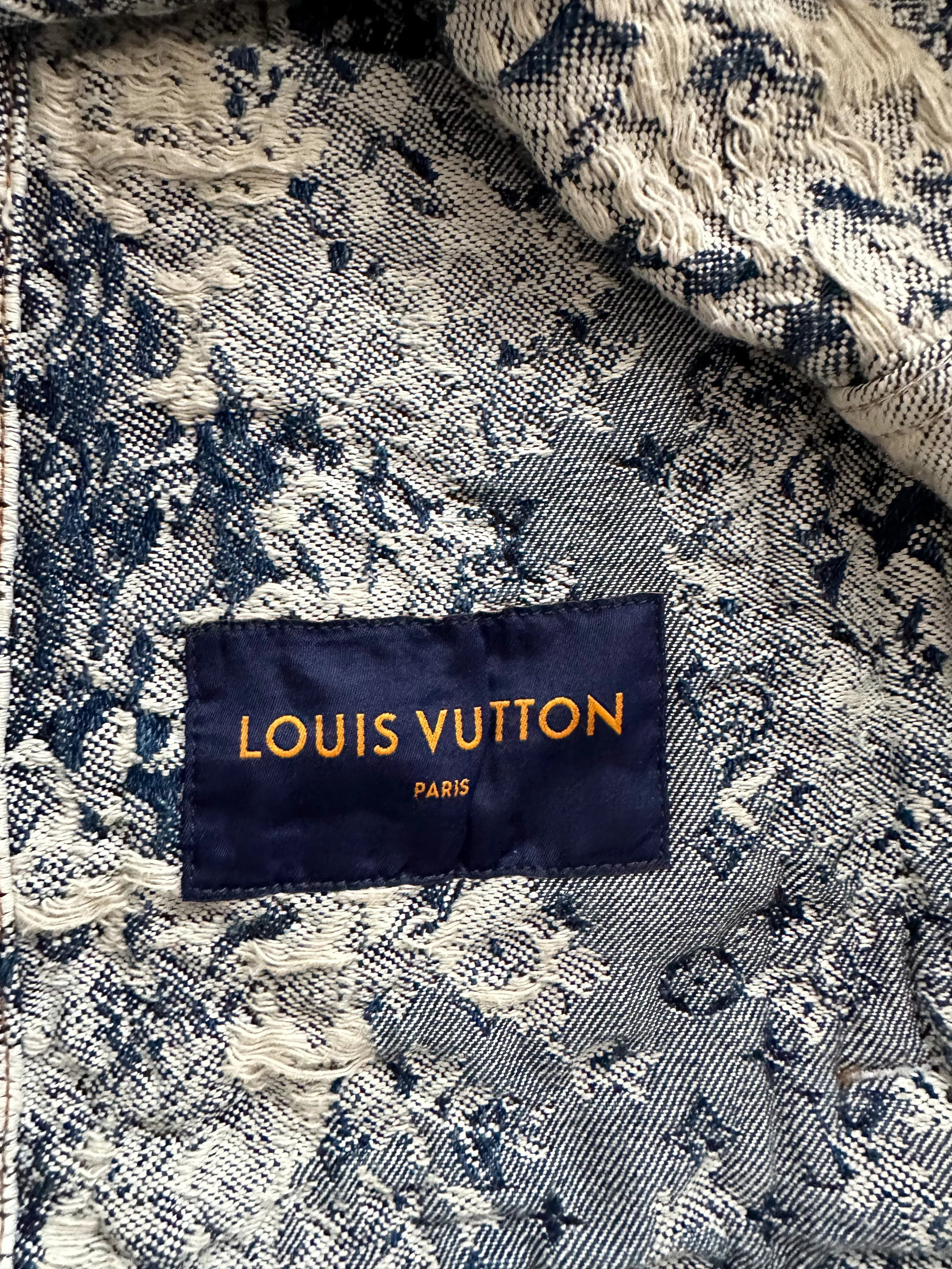 Louis Vuitton Blue Floral Distressed Denim Jacket