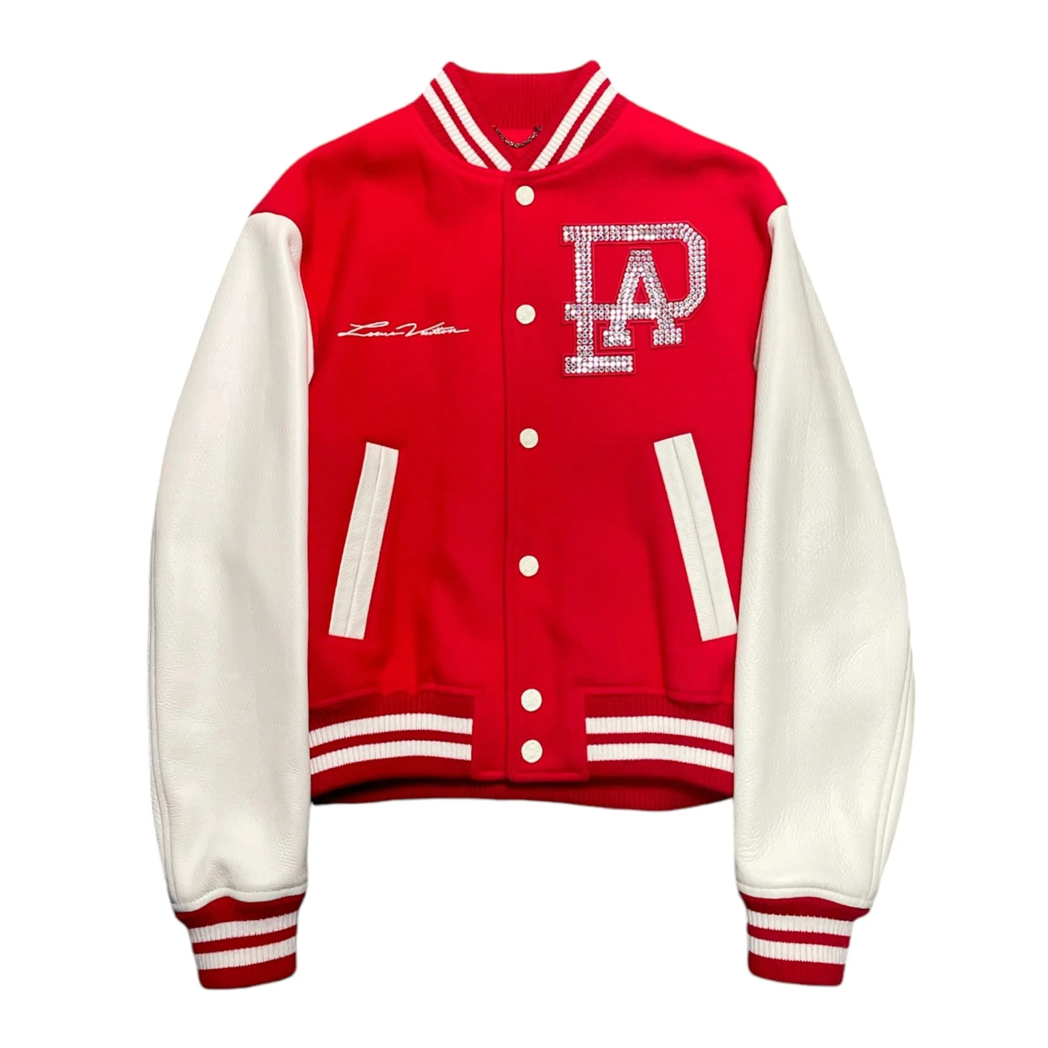 Louis Vuitton Mix Leather Varsity Blouson Jacket Bright Red