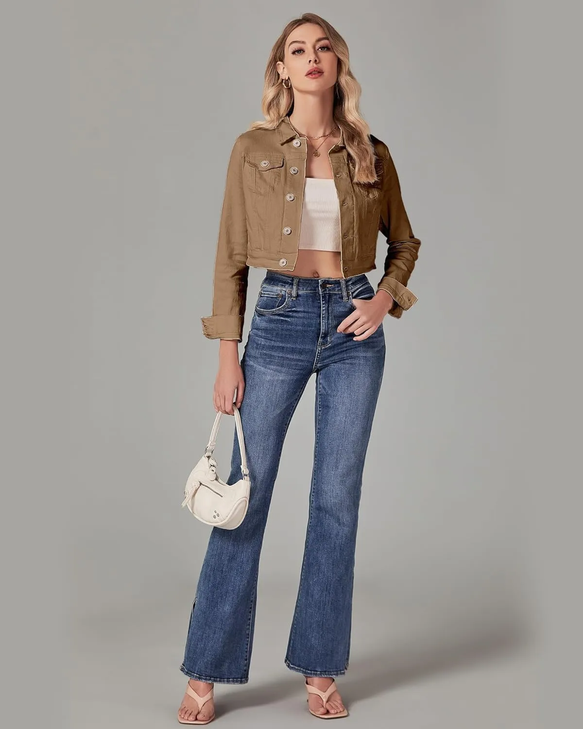 luvamia 2025 Cropped Jean Jackets for Women Fashion Short Denim Shacket Jacket Lightweight Fitted Stretchy with Pockets