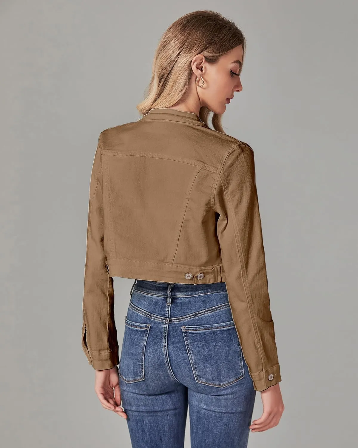 luvamia 2025 Cropped Jean Jackets for Women Fashion Short Denim Shacket Jacket Lightweight Fitted Stretchy with Pockets