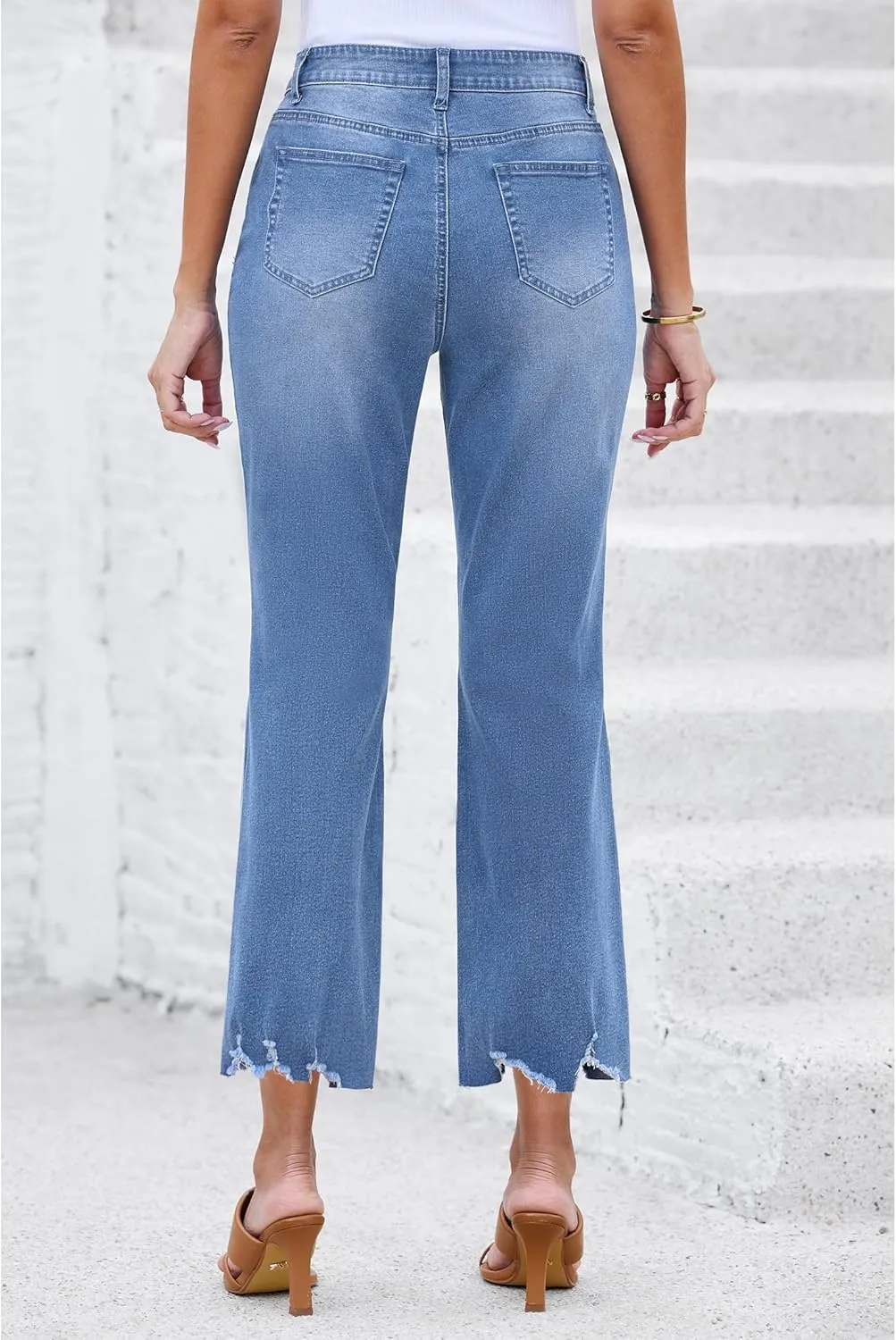 luvamia Wide Leg Jeans for Women Trendy High Waisted Flare Ripped Cropped Jeans Stretchy Distressed Denim Pants Raw Hem