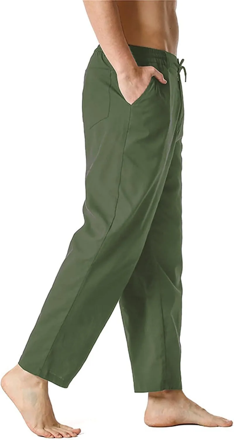 Mens Casual Drawstring Elastic Waist Straight Lightweight Comfy Joggers Sweatpants Beach Vacation Yoga Trousers Pants