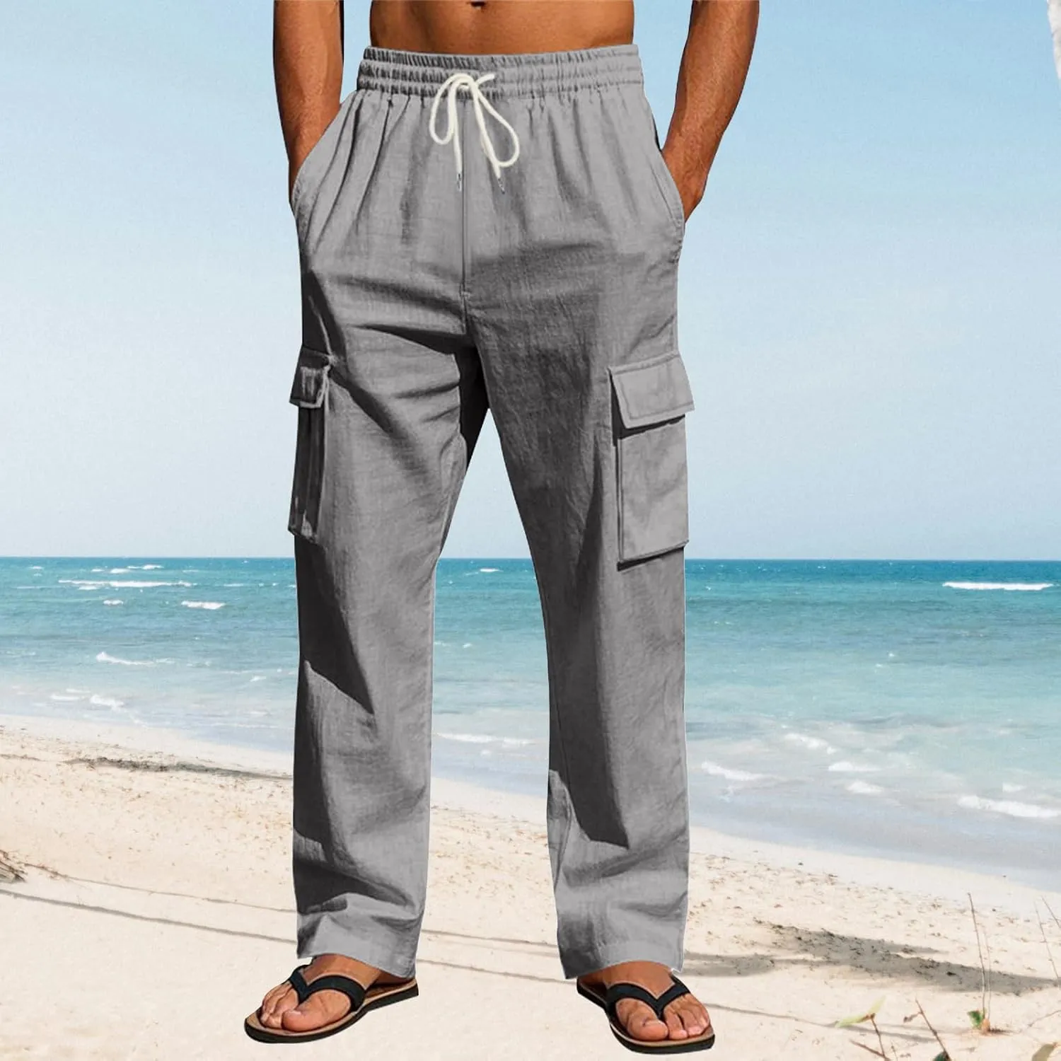 Mens Casual Elastic Waist Drawstring Lightweight Tapered Loose Straight Regular Fit Jogger Sweat Track Trousers Pants