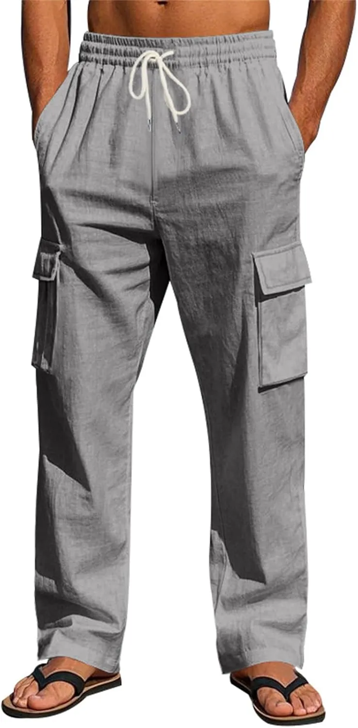 Mens Casual Elastic Waist Drawstring Lightweight Tapered Loose Straight Regular Fit Jogger Sweat Track Trousers Pants