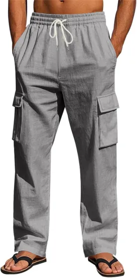Mens Casual Elastic Waist Drawstring Lightweight Tapered Loose Straight Regular Fit Jogger Sweat Track Trousers Pants