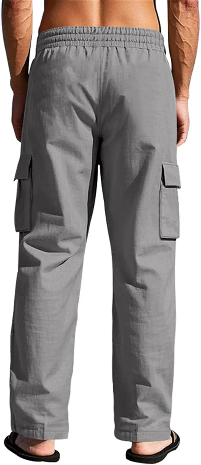 Mens Casual Elastic Waist Drawstring Lightweight Tapered Loose Straight Regular Fit Jogger Sweat Track Trousers Pants