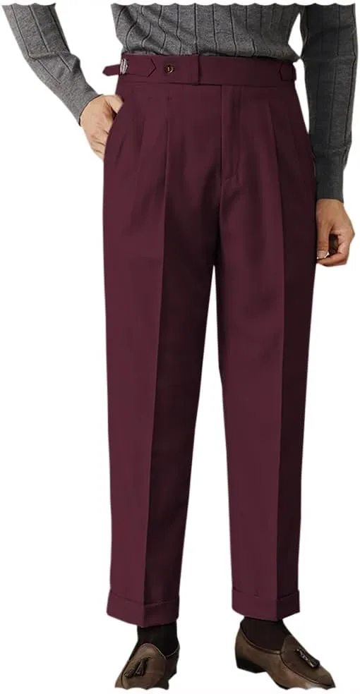Men's Classic-Fit Business Pants Dress Suit Pants-Pleated Casual Trousers