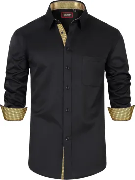 Mens Dress Shirts Long Sleeve Dress Shirts for Men Inner Contrast Button Down Casual Shirts for Men Big and Tall