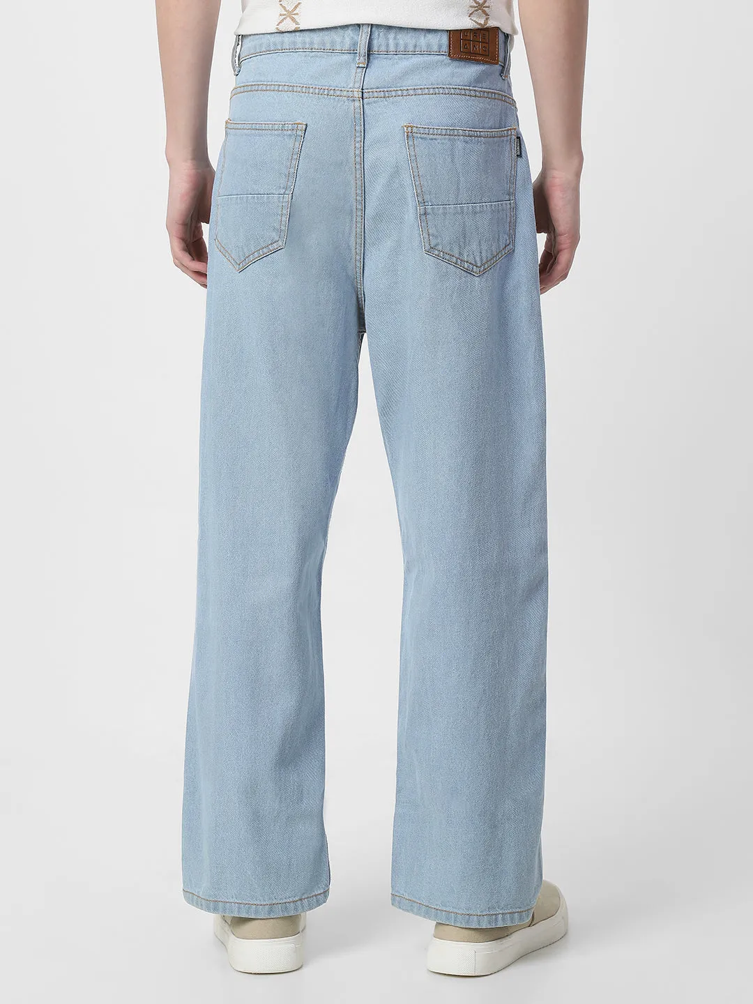 Men's Ice Blue Loose Baggy Fit Washed Jeans Non-Stretchable