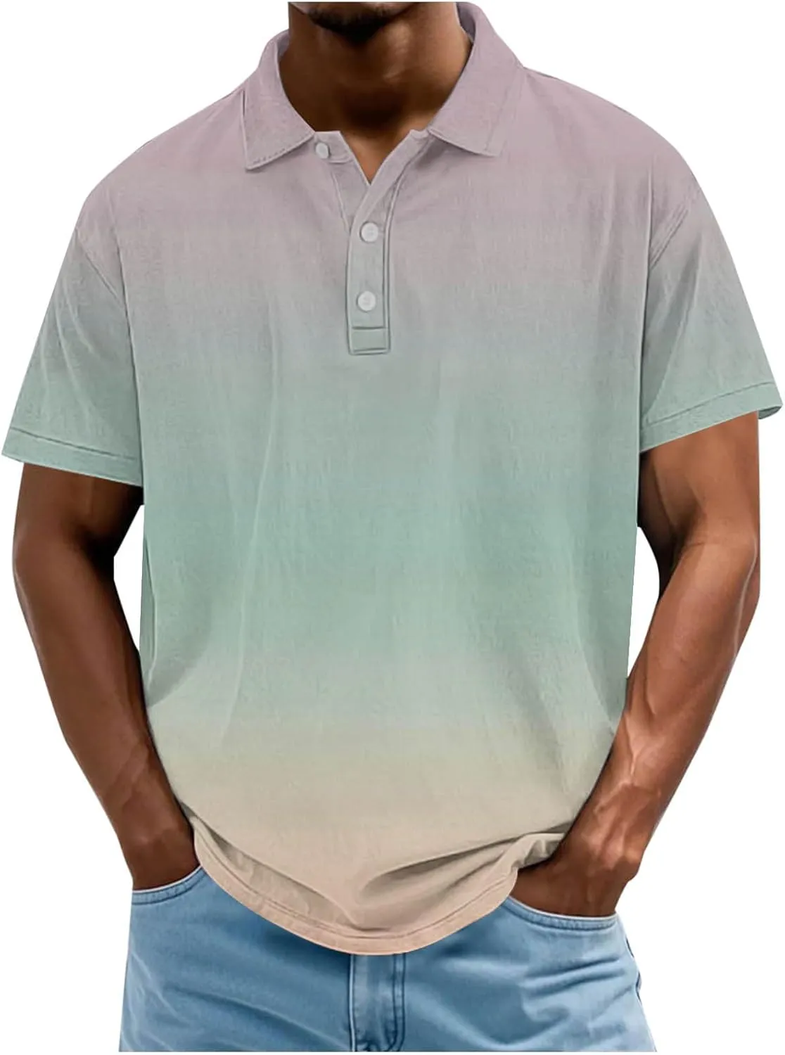 Mens Oversized Gradient Polo Shirt Big and Tall Casual Summer Golf Tennis Shirts Trendy Beach Travel Short Sleeve Top