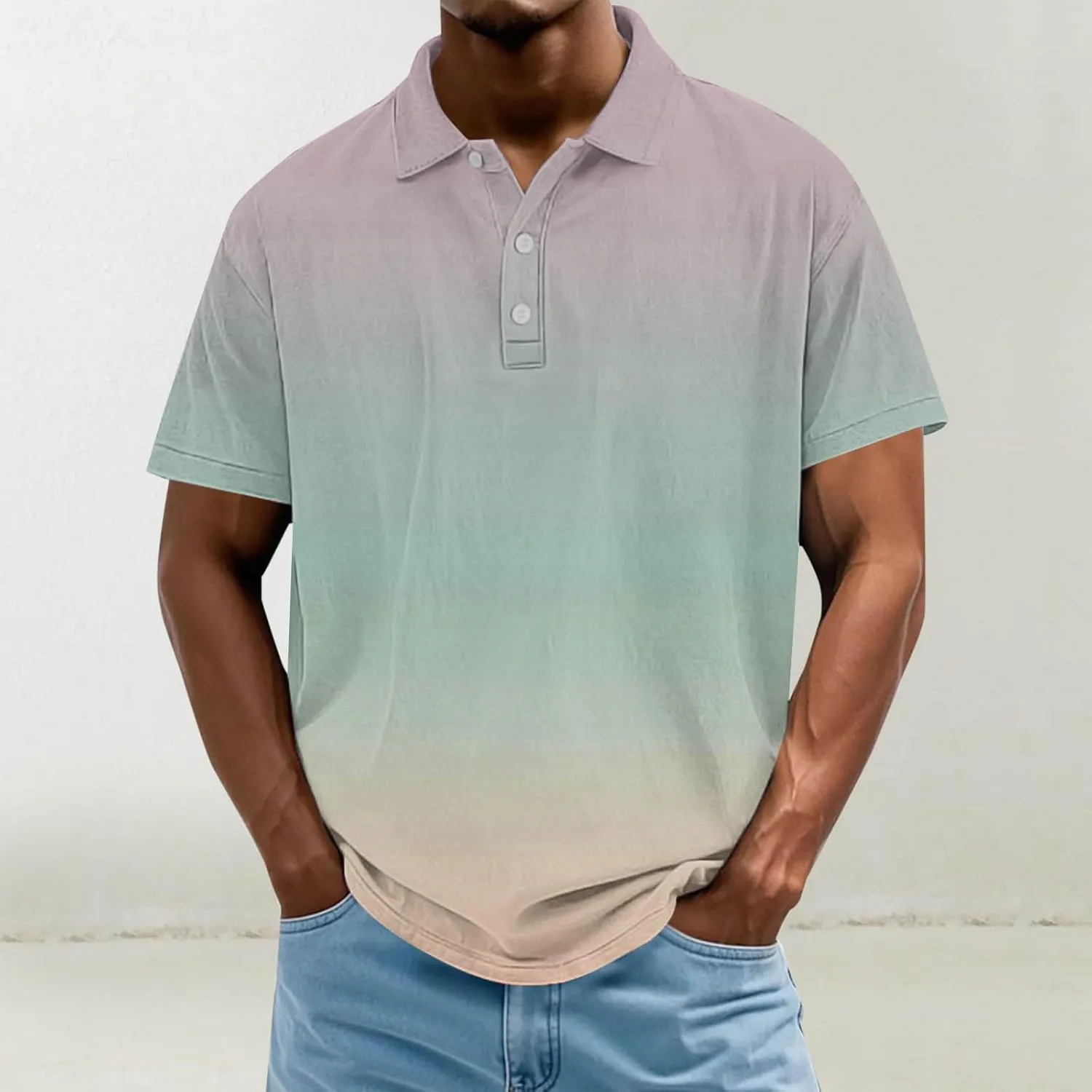 Mens Oversized Gradient Polo Shirt Big and Tall Casual Summer Golf Tennis Shirts Trendy Beach Travel Short Sleeve Top
