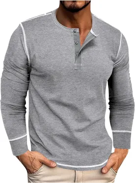 Mens Shirts Long Sleeve Henley Shirts Quarter Button Pullover Casual Stylish Shirts Thermal Tops Workout T Shirts