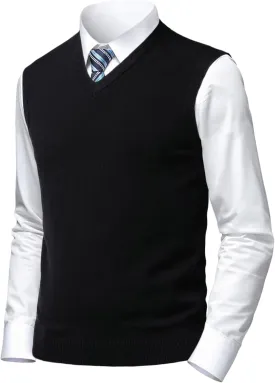 Mens Soft V Neck Crew Neck Knitted Sweater Vest Solid Sleeveless Pullover Slim Fit Plain Color for Dad Husband