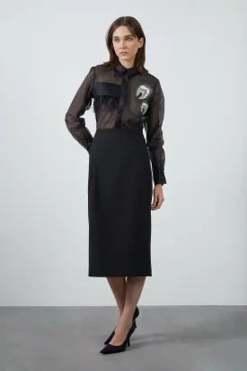 Midi Straight Form Black Skirt