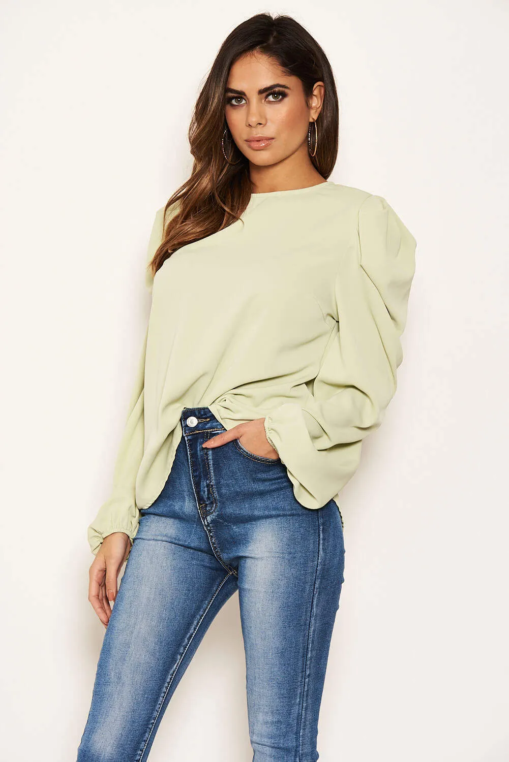 Mint Puff Sleeve Loose Fit Top