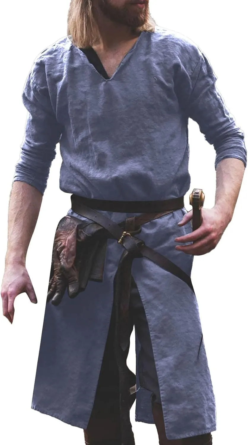 Miyaomn Mens Renaissance Tunic Cotton Linen Pirate Viking Retro Medieval Henley Shirts Gothic Victorian Halloween Costume Top