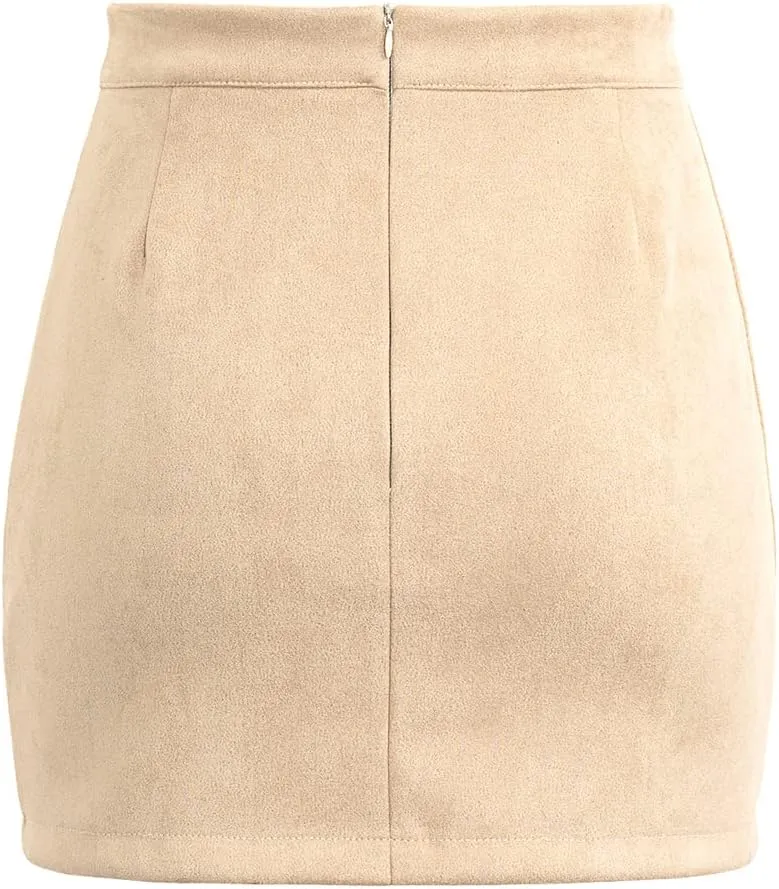 Mulisky Skirts for Women, Faux Suede High Waist Side Split Zipper Mini Skirts