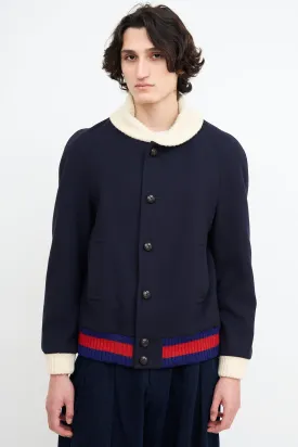 Navy Wool Padded Bomber Jacket