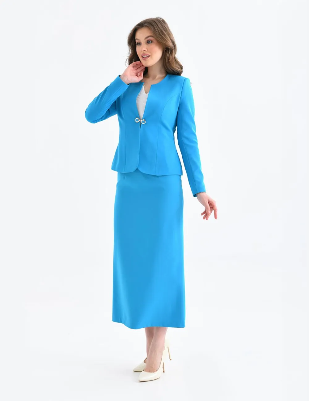NDL Women Blue Pencil Skirt Women's Suit - Sun City