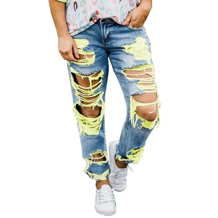 NORA : Destroyed Jeans - drei Neon-Farben - straight cut