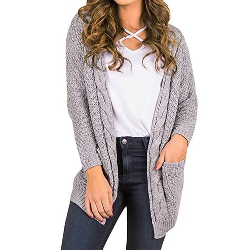 Oversized Cable Knit Pockets Cardigan