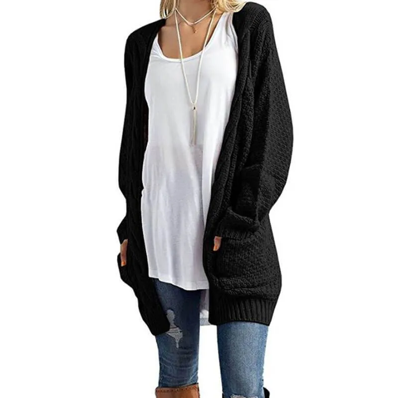 Oversized Cable Knit Pockets Cardigan