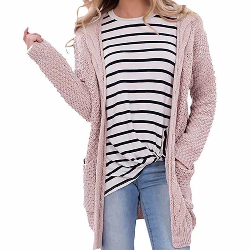 Oversized Cable Knit Pockets Cardigan