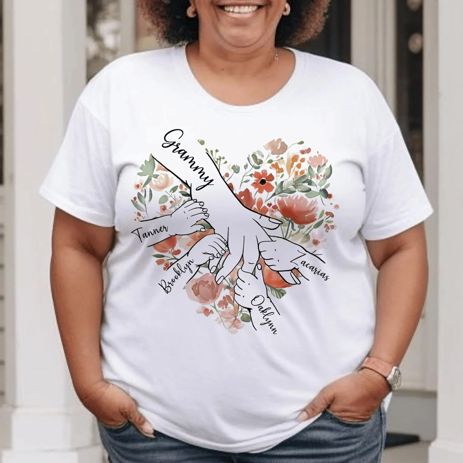 Personalized Grandma Shirt with Kid's Name, Custom Mom Shirt for Mother's Day, Women Gift Shirt for Nana Mimi Gigi Mama