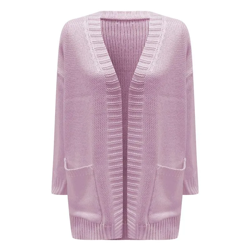 Plain Knitted Midi Cardigan