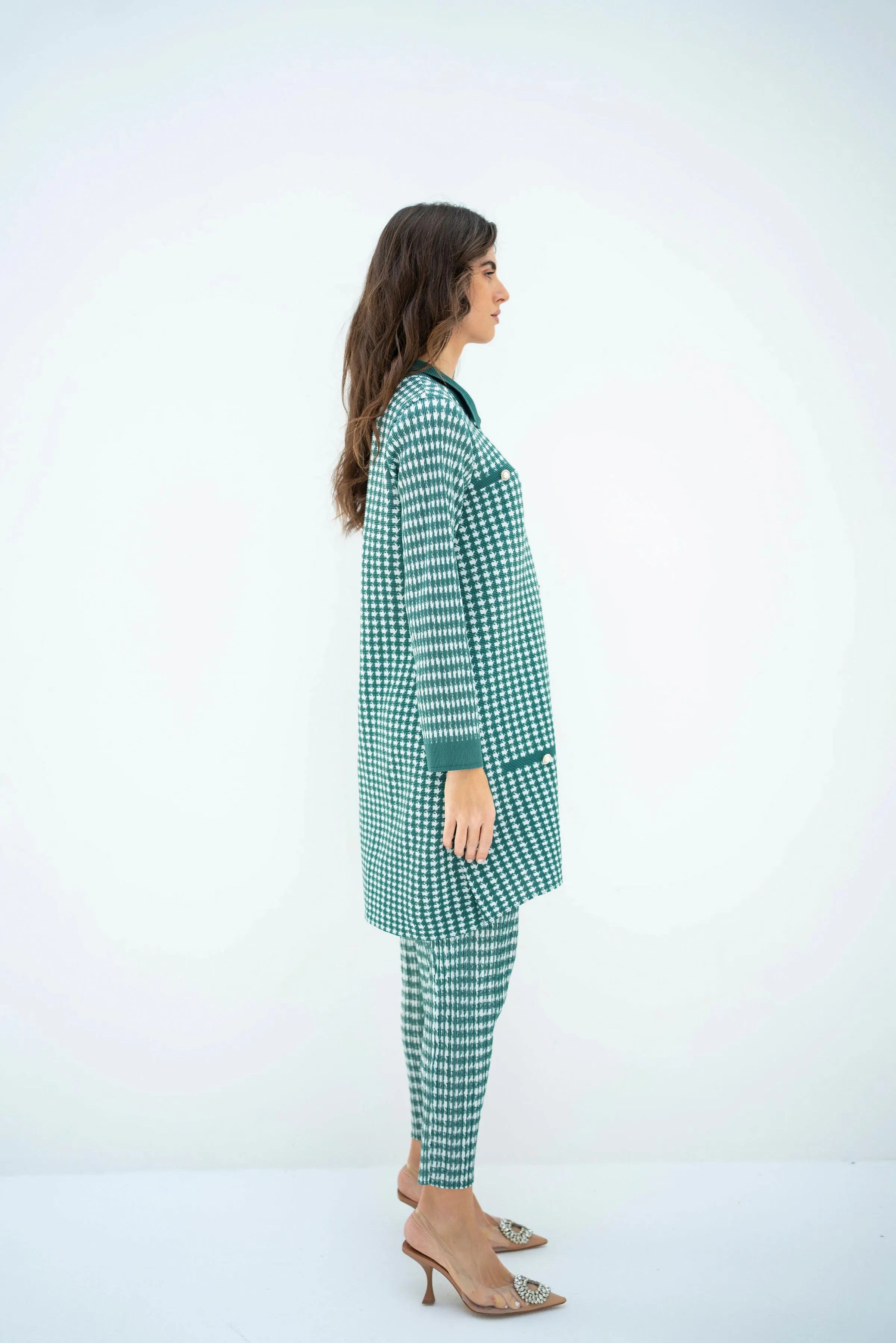 Pleated Oia Sea Green Set With Capri Pants