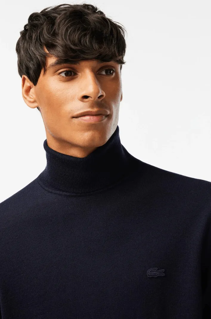 Pull col roulé Lacoste marine en laine