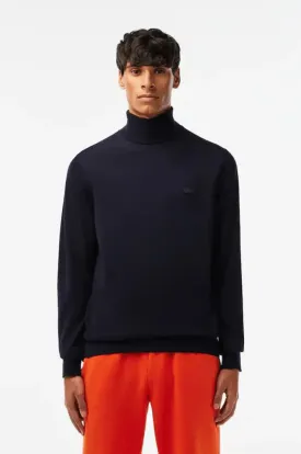 Pull col roulé Lacoste marine en laine