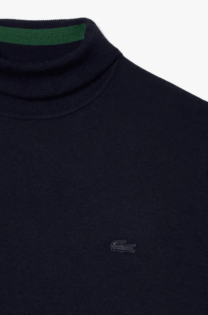 Pull col roulé Lacoste marine en laine