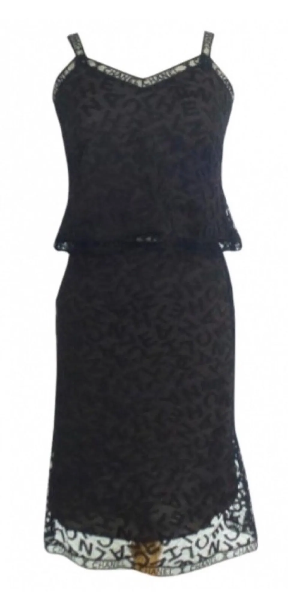 Rare! Chanel Vintage 98A Fall Logo Black Lace Tank top Blouse Camisole Skirt Set FR 38 US 4