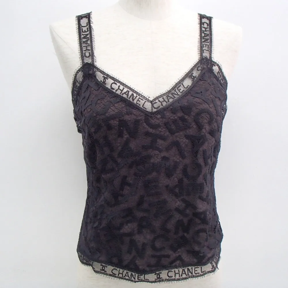 Rare! Chanel Vintage 98A Fall Logo Black Lace Tank top Blouse Camisole Skirt Set FR 38 US 4