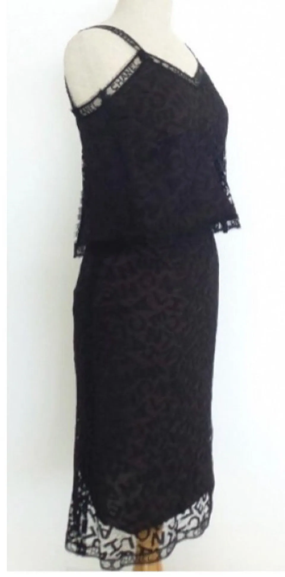 Rare! Chanel Vintage 98A Fall Logo Black Lace Tank top Blouse Camisole Skirt Set FR 38 US 4