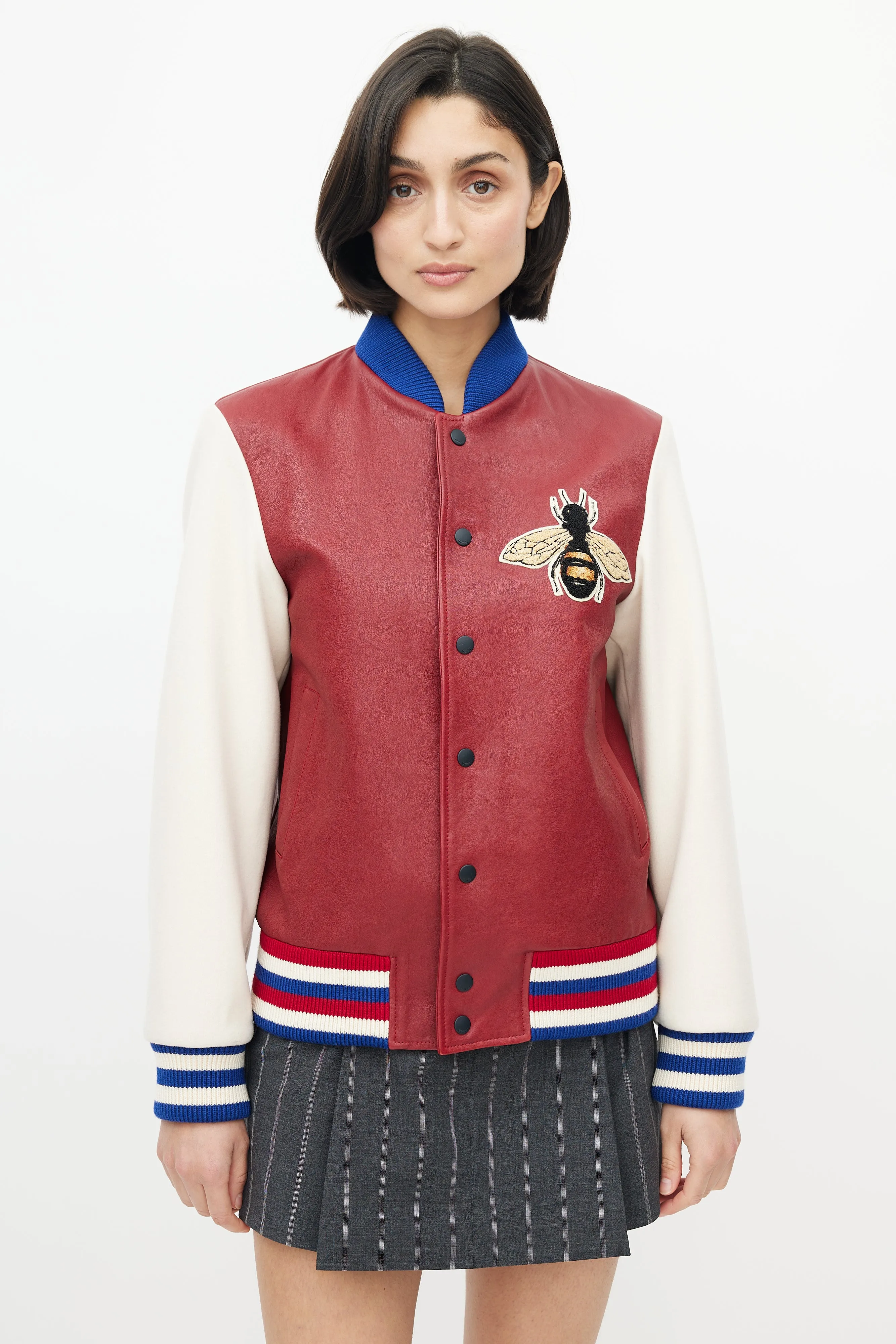 Red & Multi Blind For Love Varsity Jacket