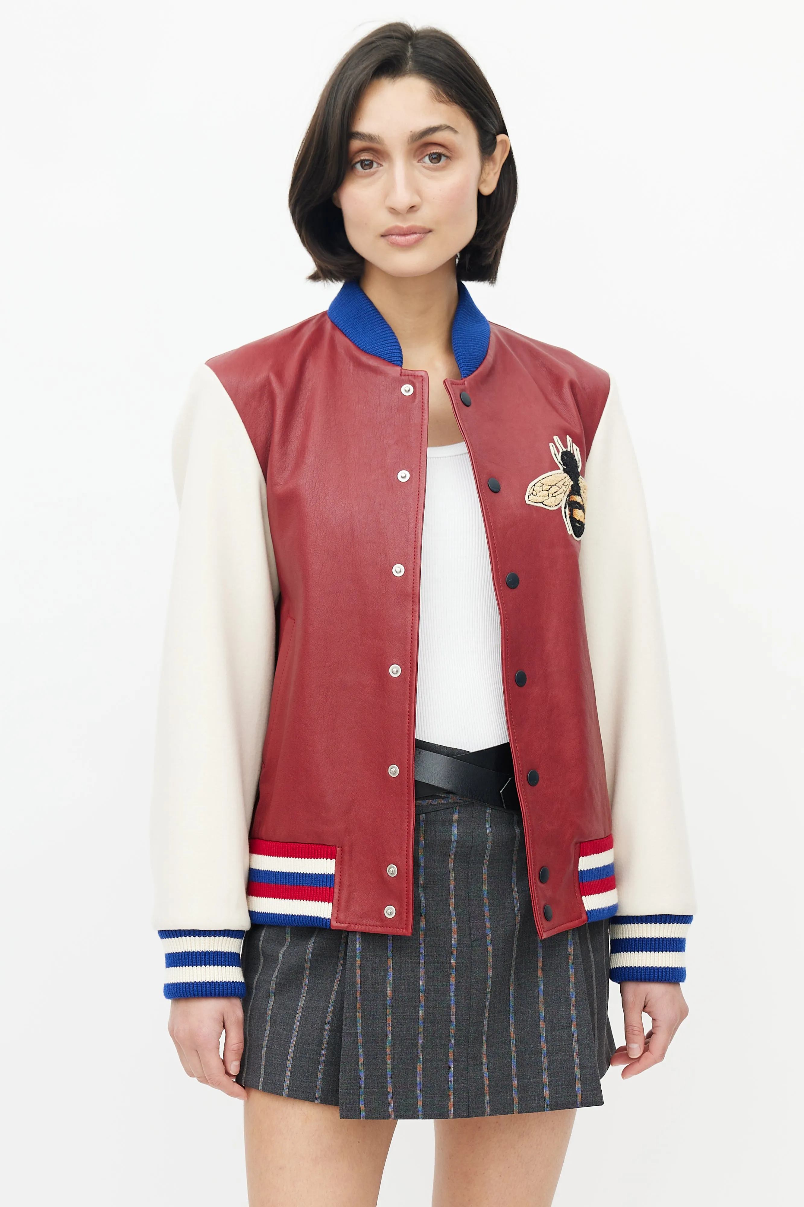 Red & Multi Blind For Love Varsity Jacket