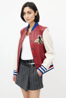 Red & Multi Blind For Love Varsity Jacket