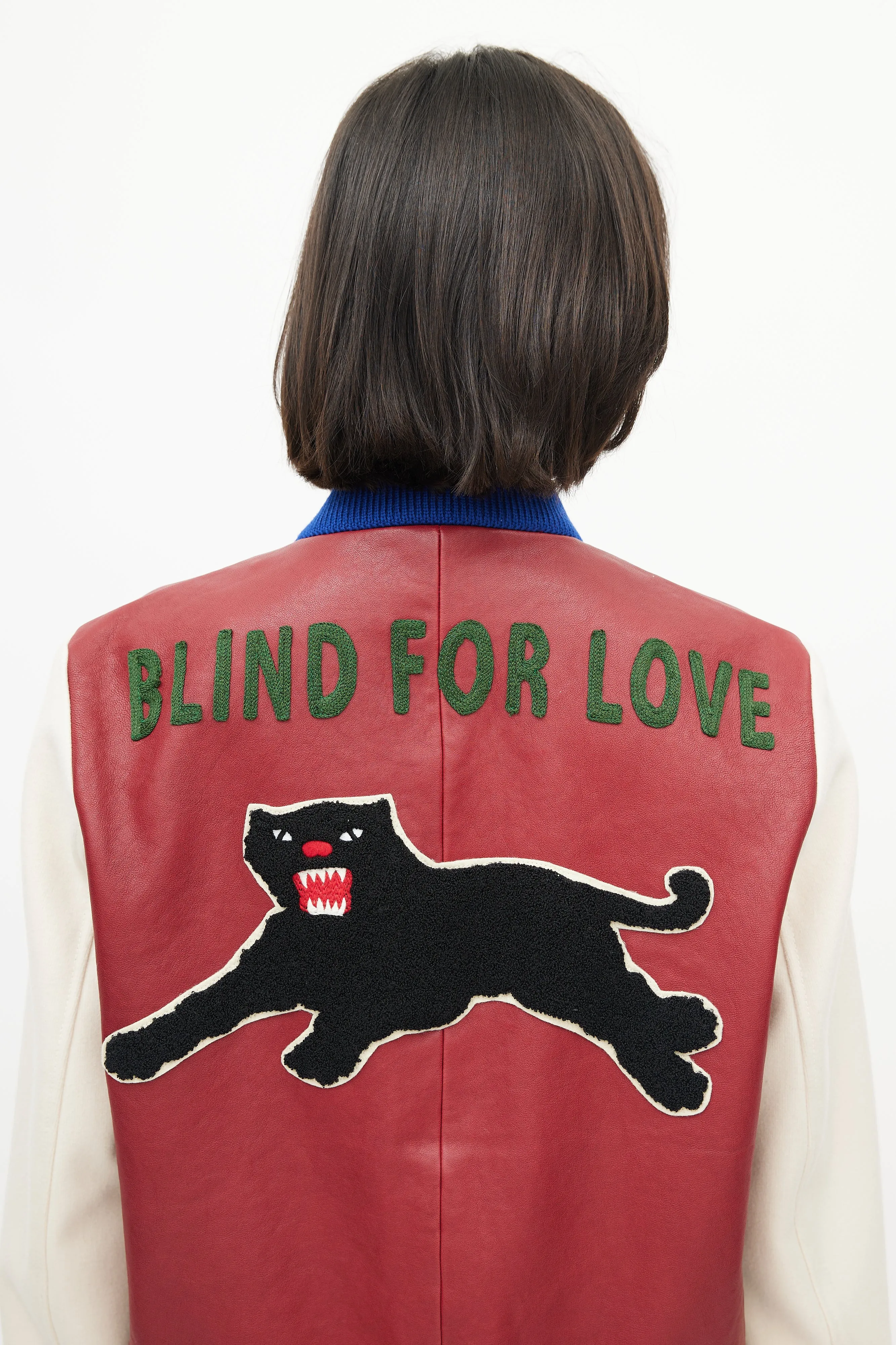 Red & Multi Blind For Love Varsity Jacket