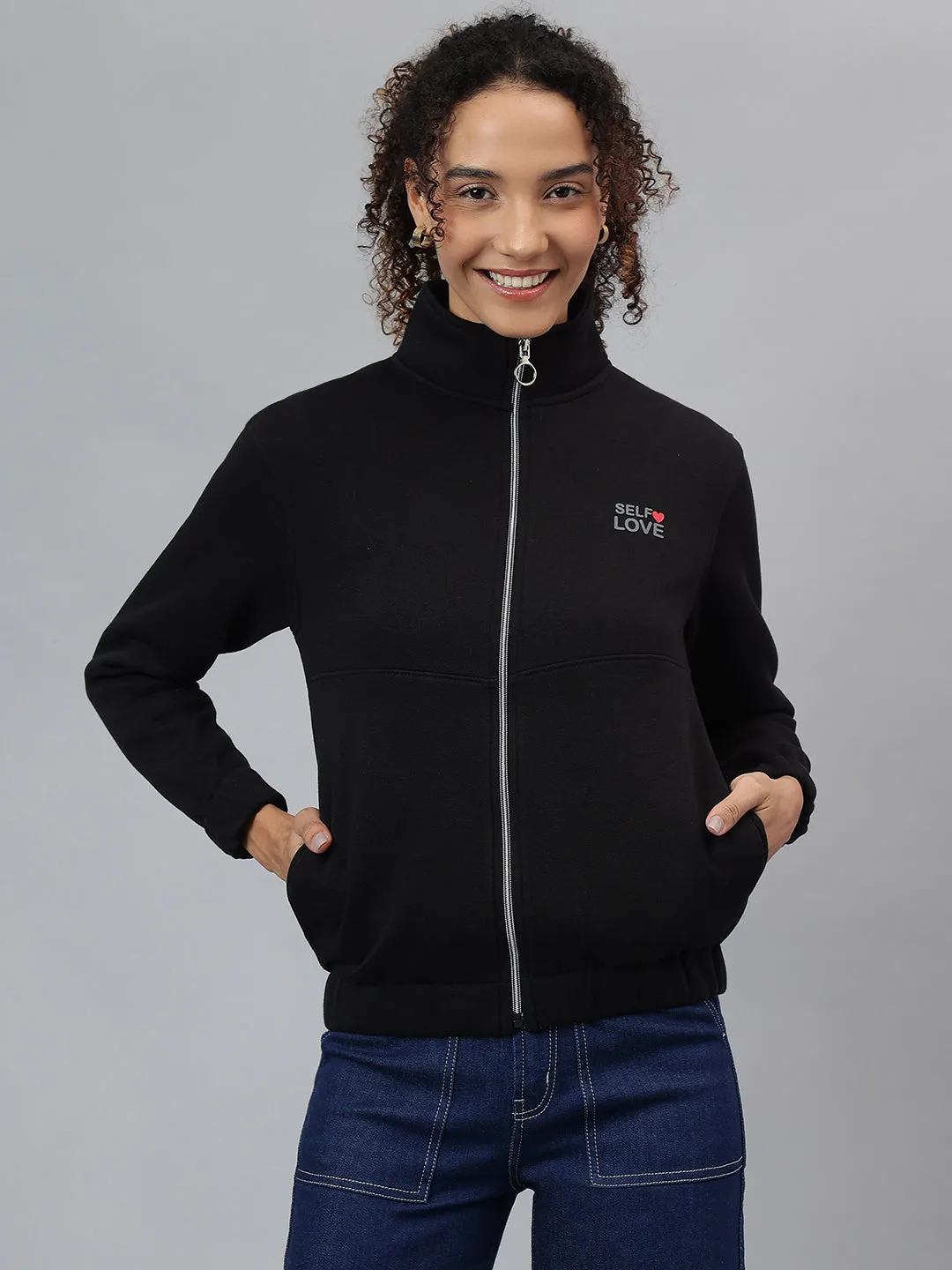 Richlook Women Navy Full Zipper Sweatshirt