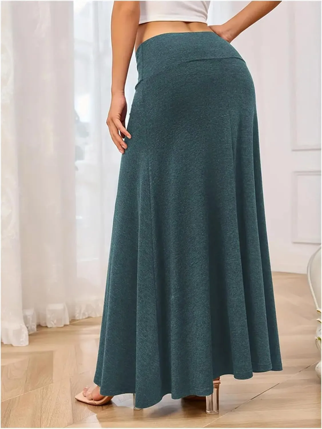 SEAFORM Women's Casual Mid Long Skirts Stretchy Ultra-Soft Flowy Maxi Formal Skirts High Waist Lounge Skirts for Women