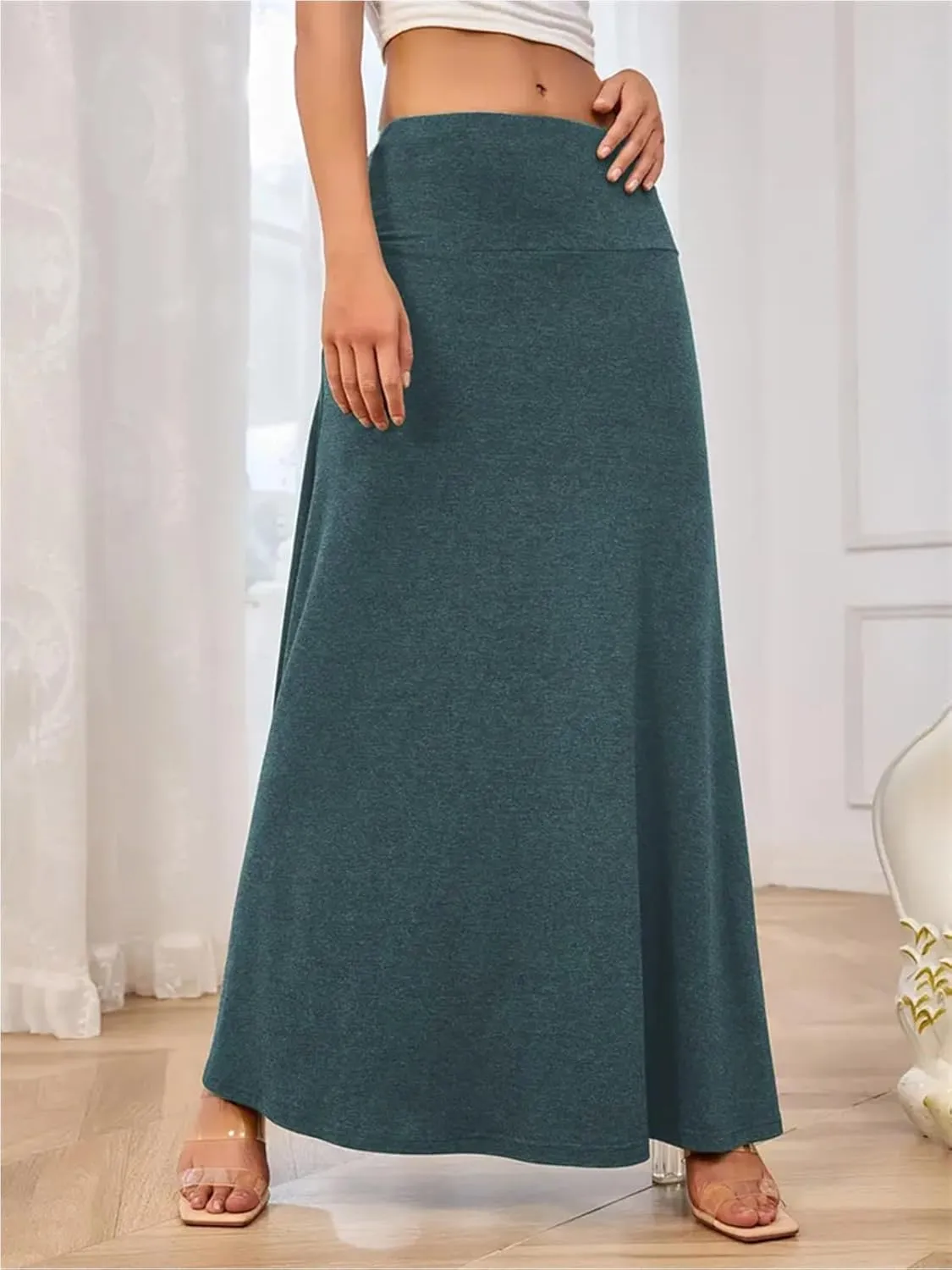 SEAFORM Women's Casual Mid Long Skirts Stretchy Ultra-Soft Flowy Maxi Formal Skirts High Waist Lounge Skirts for Women