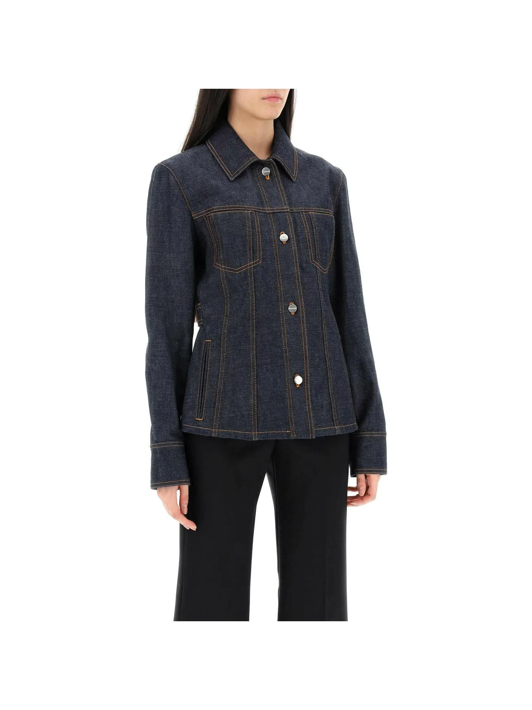 Shaped Button-Closure Denim Jacket