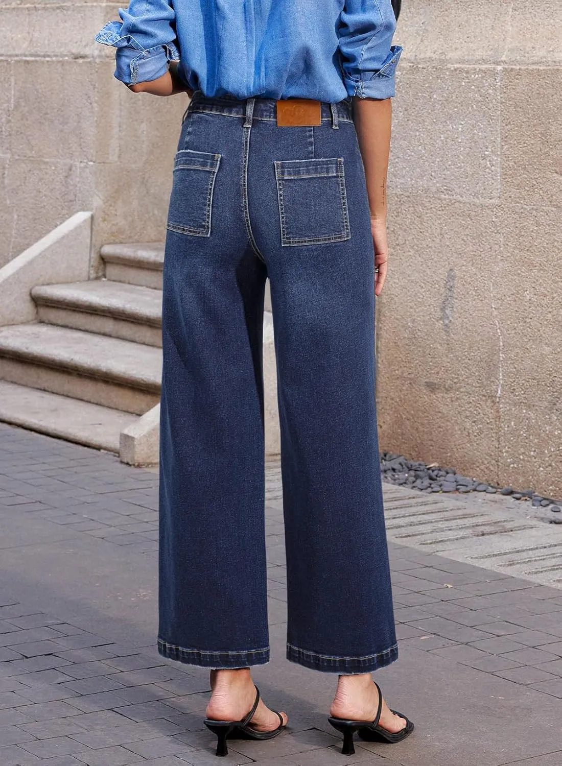 Sidefeel Women's Wide Leg Jeans High Waisted Stretchy Jeans Straight Leg Loose Fit Zimbaplatinum Ankle Denim Pants
