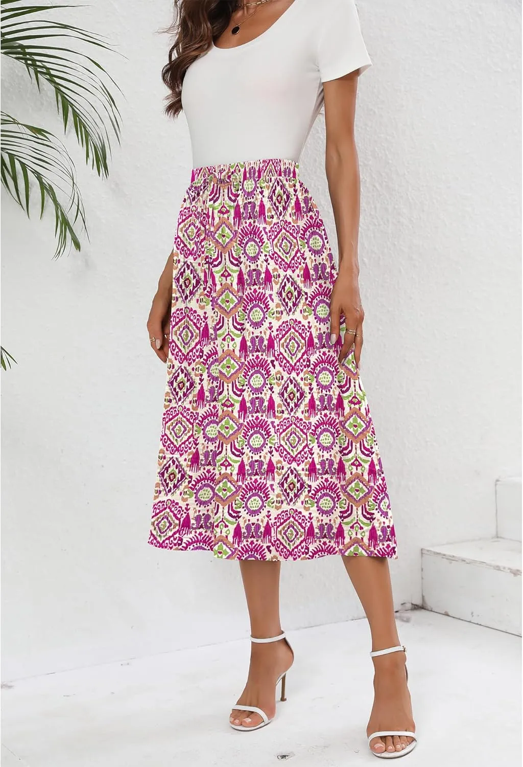 Summer Skirts with Pockets 2025 Boho Midi Length Skirt High Waisted Beach Cover Up for Women Trendy(S-2XL)