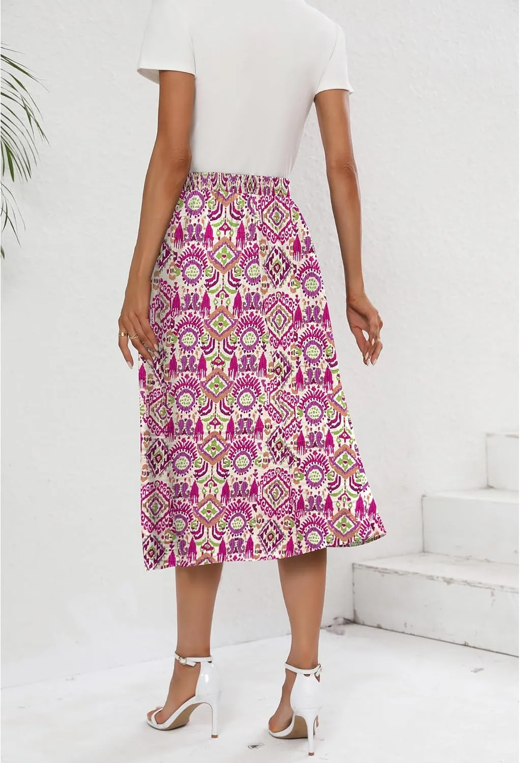Summer Skirts with Pockets 2025 Boho Midi Length Skirt High Waisted Beach Cover Up for Women Trendy(S-2XL)